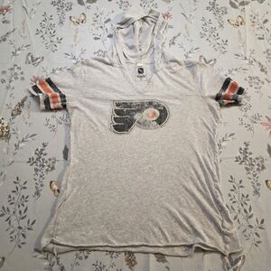 NHL Philadelphia Flyers Hooded Tee Women’s Large CCM Gray V-Neck Short Sleeve